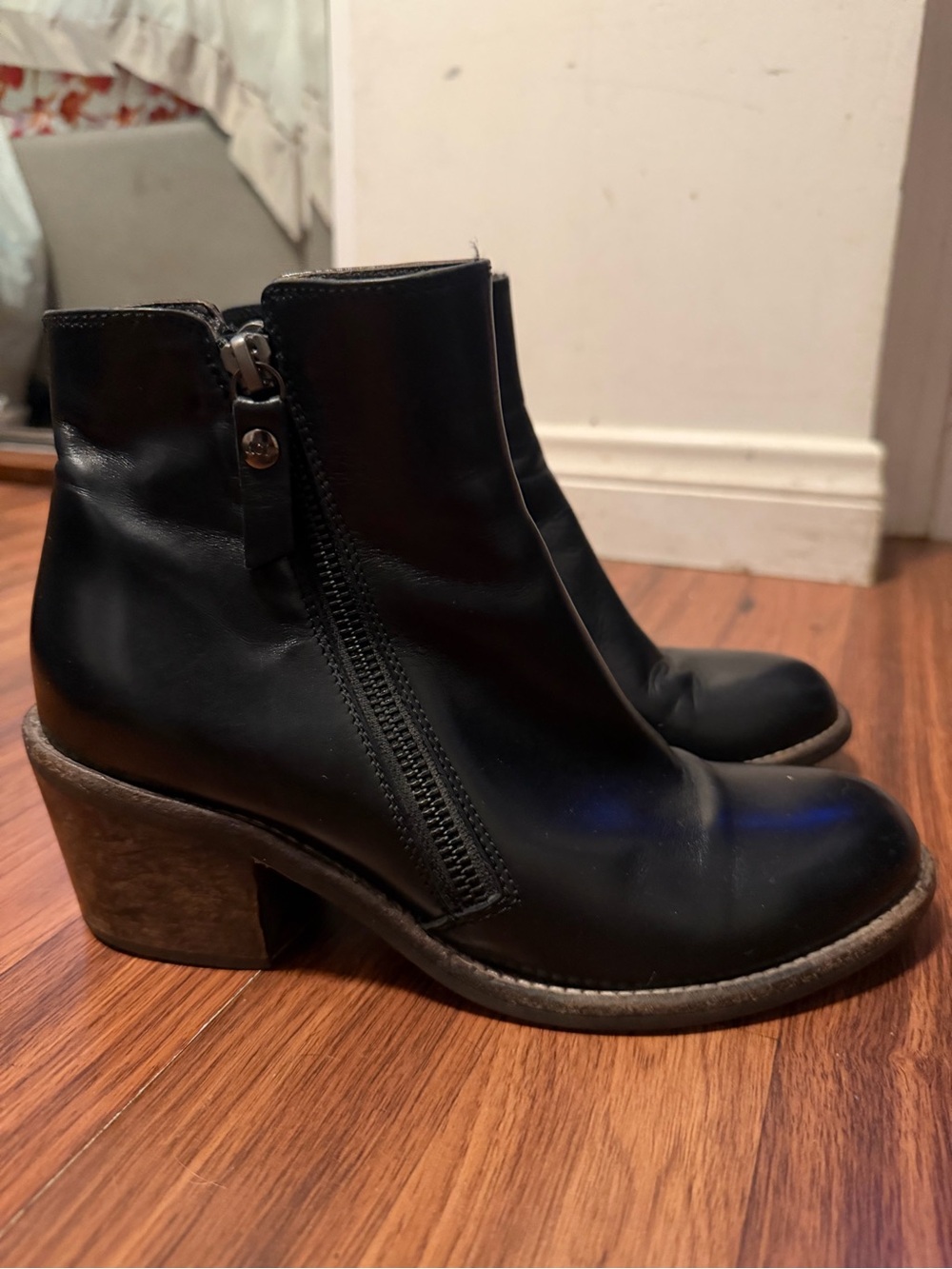AGL Attilio Giusti Leombruni Black Leather Double Zip Ankle Boots 37/US 7